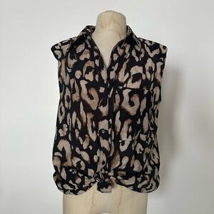 H&M Black and Brown Leopard Print Button Down Shirt